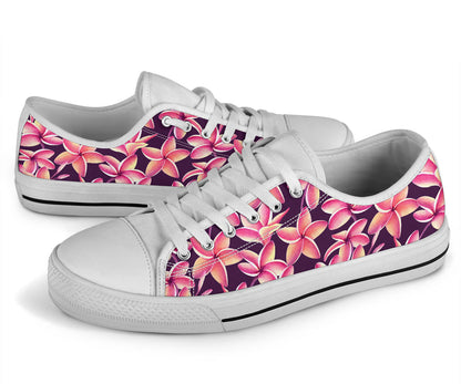 Purple Plumeria Pattern Print Design PM010 White Bottom Low Top Shoes