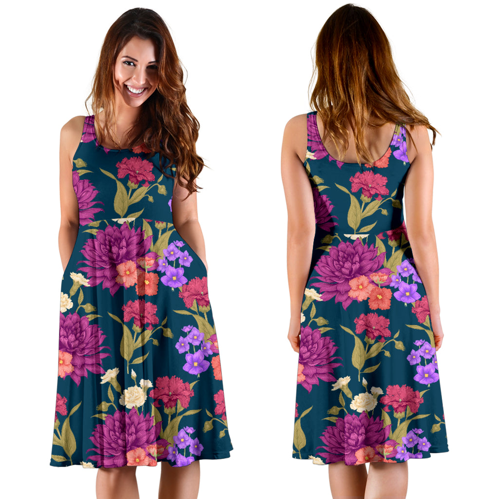 Dahlia Pattern Print Design DH01 Midi Dress