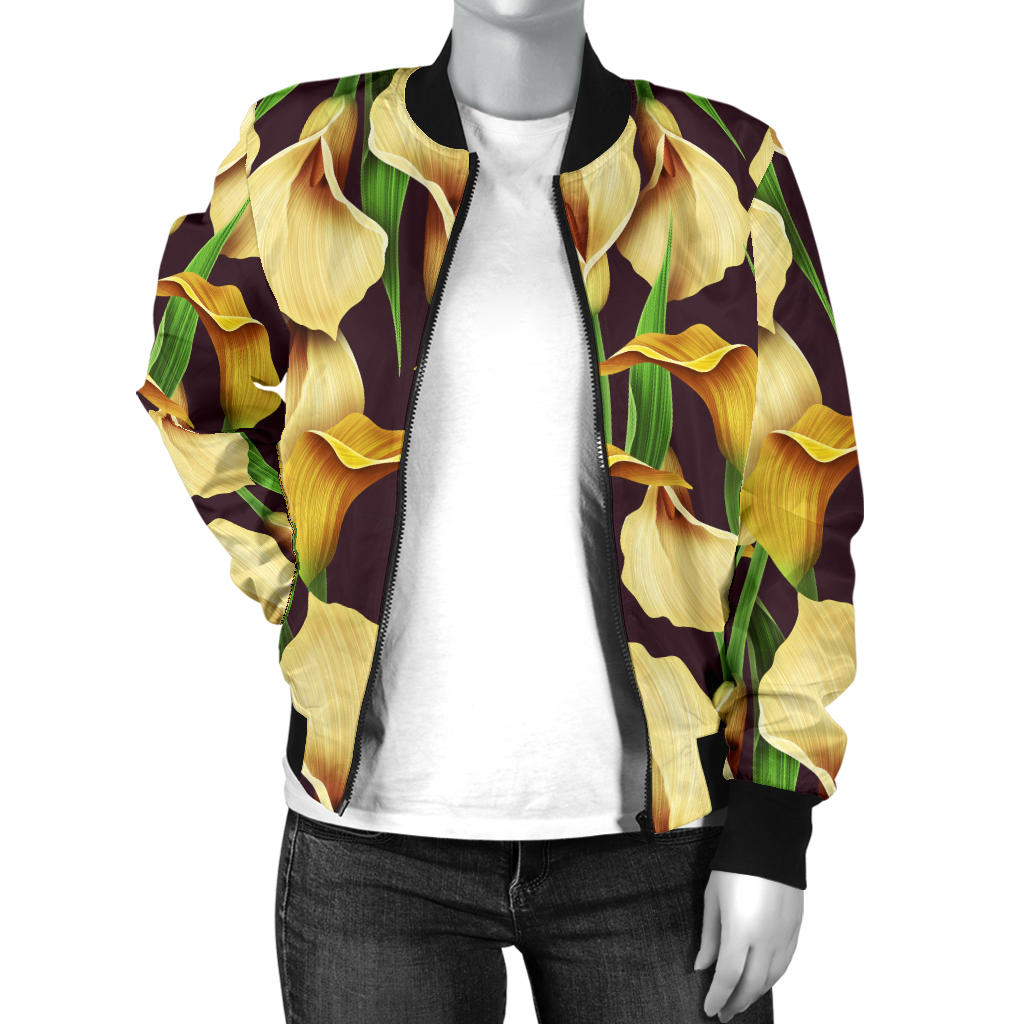 Lily Pattern Print Design LY013 Women Bomber Jacket