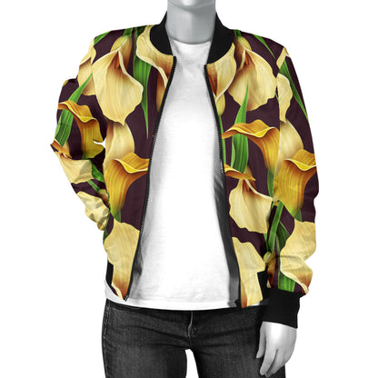 Lily Pattern Print Design LY013 Women Bomber Jacket