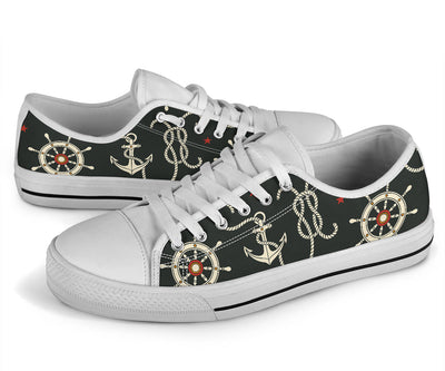 Nautical Anchor Pattern White Bottom Low Top Shoes