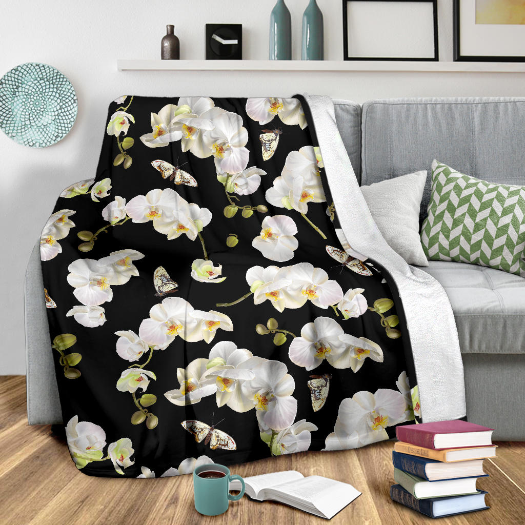 Orchid White Pattern Print Design OR011 Fleece Blanket