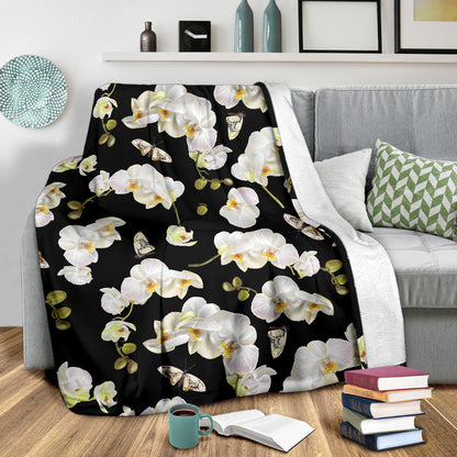 Orchid White Pattern Print Design OR011 Fleece Blanket
