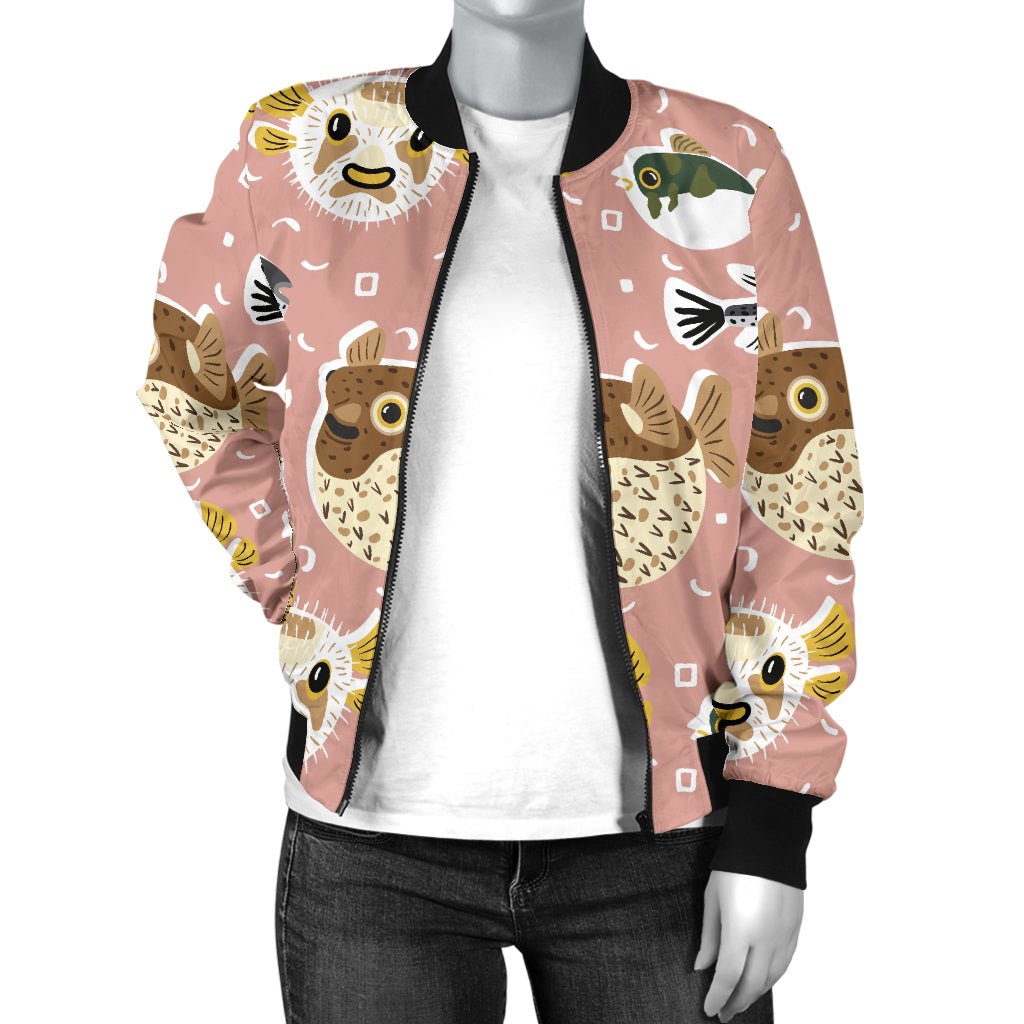 Fugu Cute Pattern Print Design 01 Women's Bomber Jacket