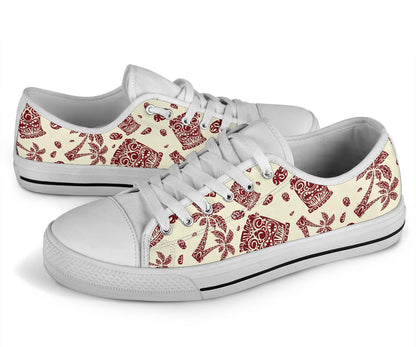 Tiki Tribal Symbol Palm Tree White Bottom Low Top Shoes