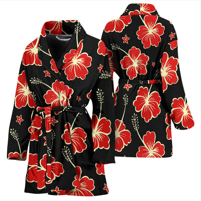 Red Hibiscus Pattern Print Design HB021 Women Bathrobe