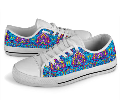lotus Boho Pattern Print Design LO010 White Bottom Low Top Shoes