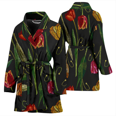 Tulip Embroidered Pattern Print Design TP01 Women Bathrobe