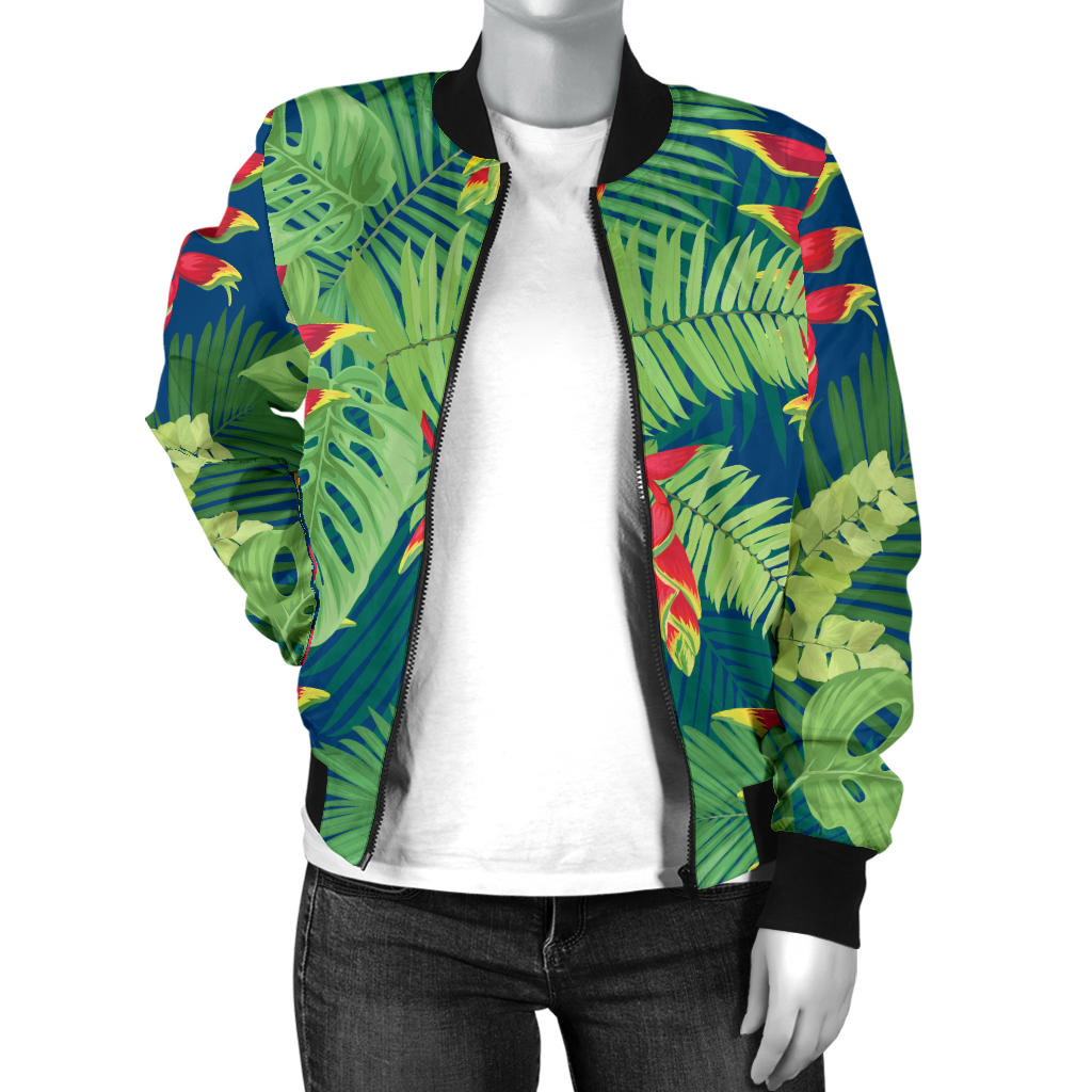 Heliconia Pattern Print Design HL08 Women Bomber Jacket