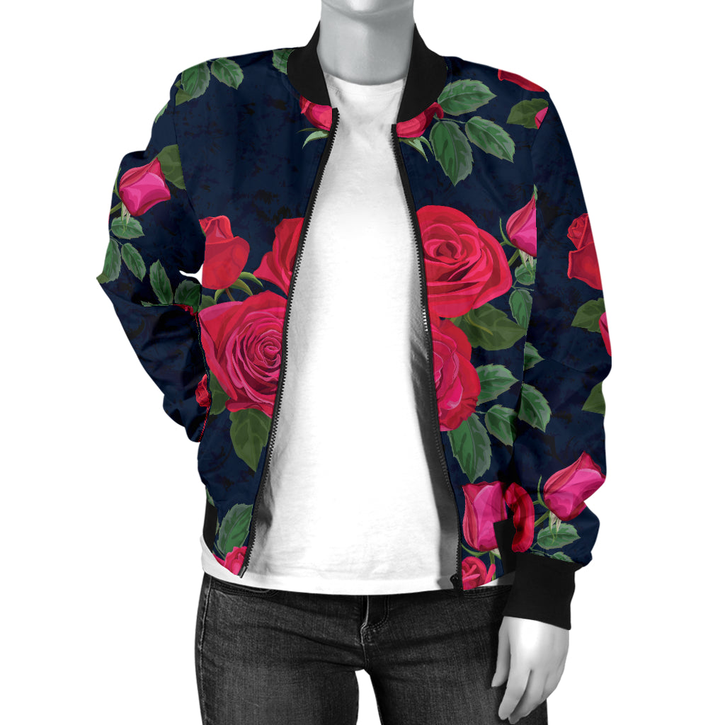 Rose Pattern Print Design A04 Women's Bomber Jacket