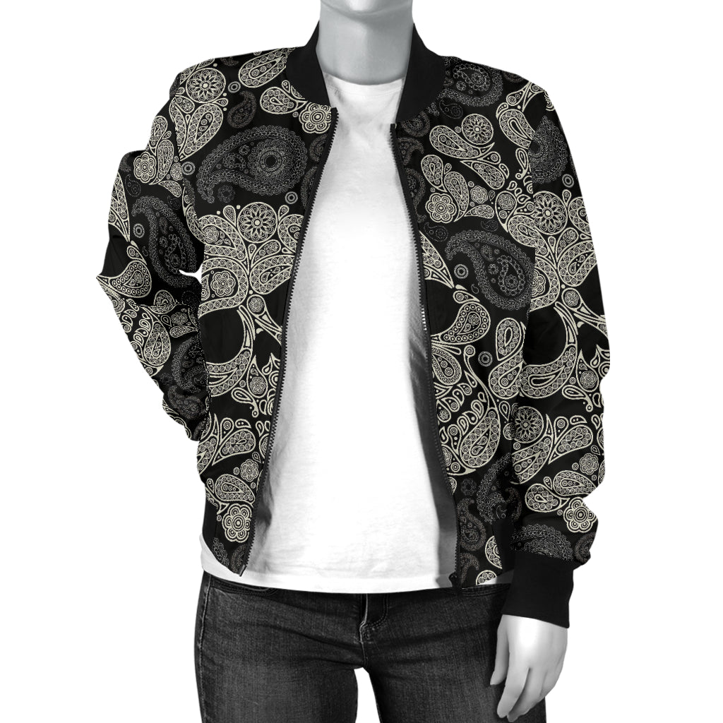 Paisley Skull Pattern Print Design A01 Women's Bomber Jacket