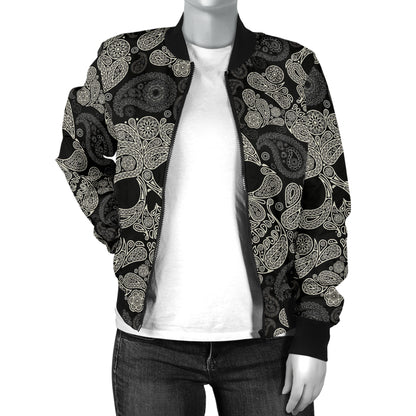 Paisley Skull Pattern Print Design A01 Women's Bomber Jacket