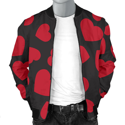 Heart Red Pattern Print Design HE01 Men Bomber Jacket