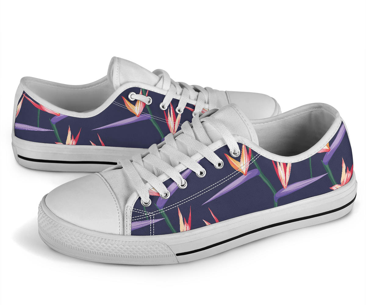 Bird Of Paradise Pattern Print Design BOP015 White Bottom Low Top Shoes