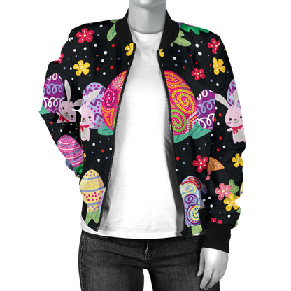 Easter Eggs Pattern Print Design RB06 Women Bomber Jacket