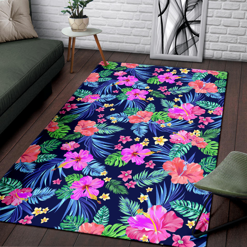 Neon Hibiscus Pattern Print Design HB016 Area Rugs