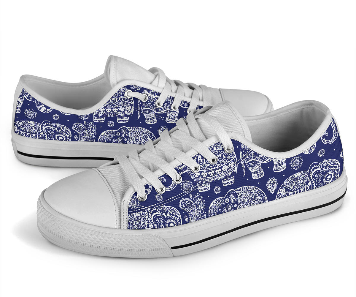 White Elephant Mandala White Bottom Low Top Shoes