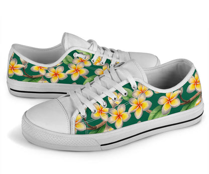Plumeria Pattern Print Design PM07 White Bottom Low Top Shoes
