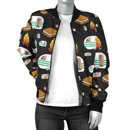 Camper marshmallow Camping Design Print Women Bomber Jacket
