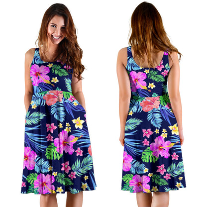 Neon Hibiscus Pattern Print Design HB016 Midi Dress