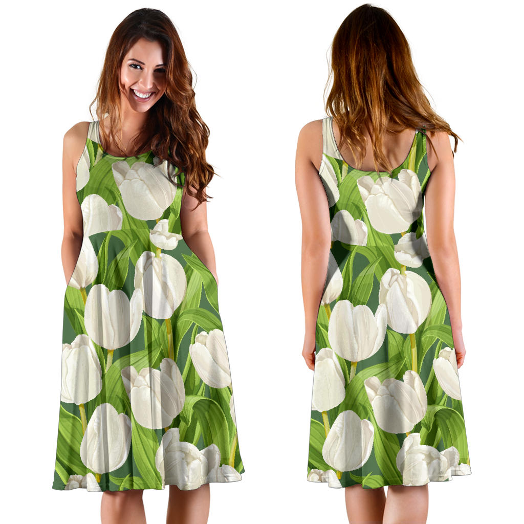 Tulip White Pattern Print Design TP05 Midi Dress