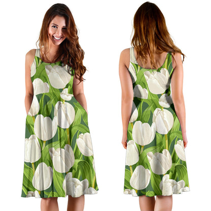 Tulip White Pattern Print Design TP05 Midi Dress