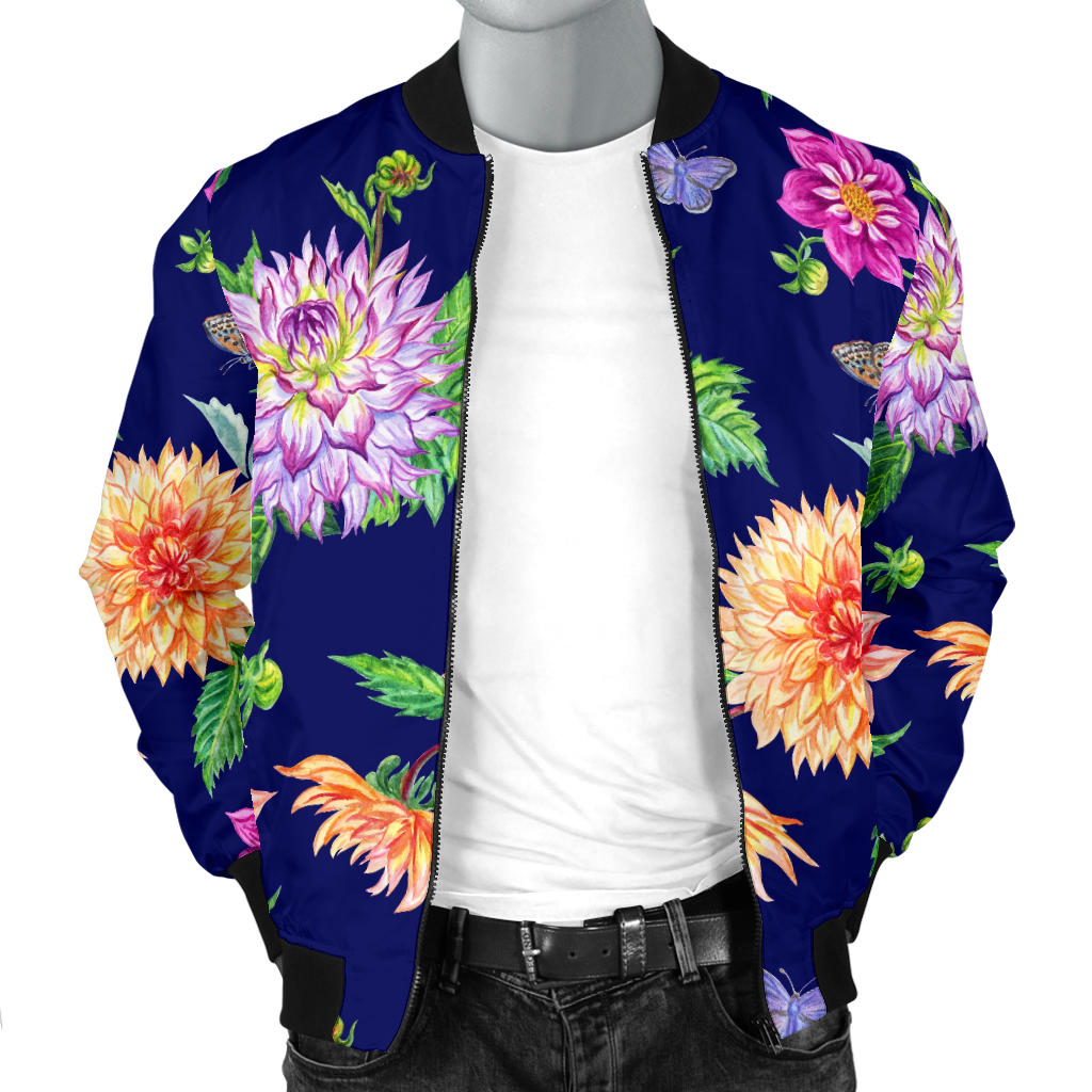 Dahlia Pattern Print Design DH010 Men Bomber Jacket