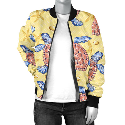 Sea Turtle Pattern Print Design T06 Women Bomber Jacket