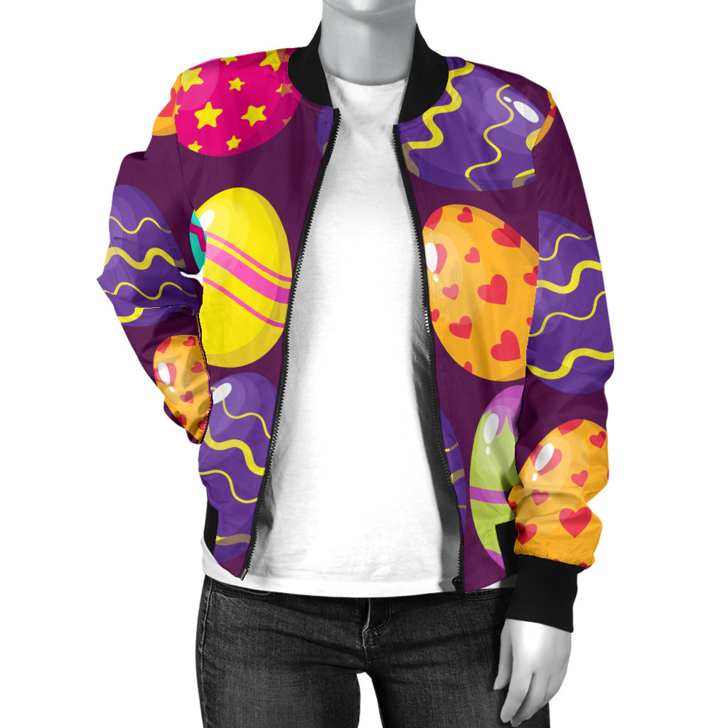 Easter Eggs Pattern Print Design RB04 Women Bomber Jacket
