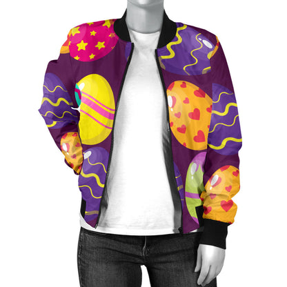 Easter Eggs Pattern Print Design RB04 Women Bomber Jacket