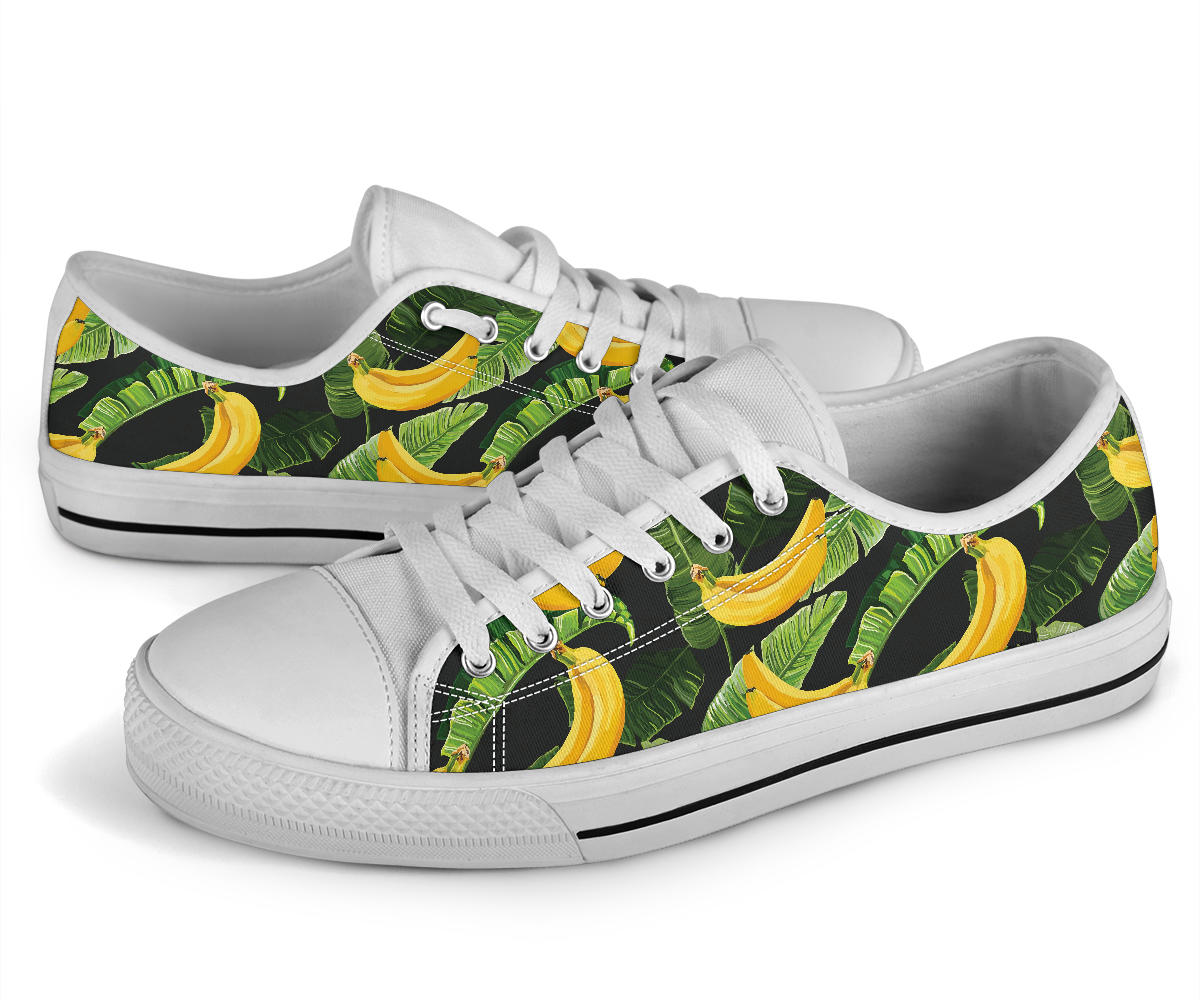 Banana Pattern Print Design BA01 White Bottom Low Top Shoes
