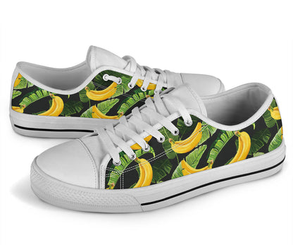 Banana Pattern Print Design BA01 White Bottom Low Top Shoes
