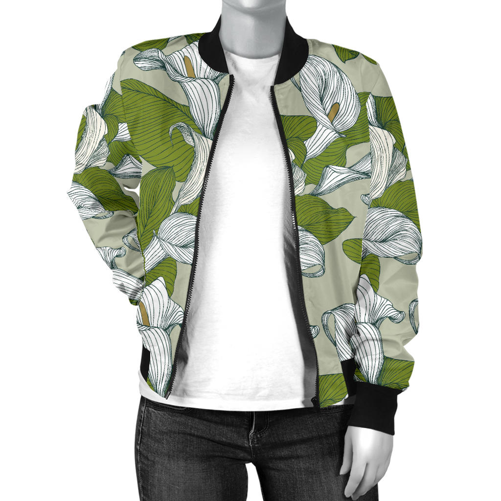 Lily Pattern Print Design LY08 Women Bomber Jacket