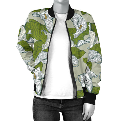 Lily Pattern Print Design LY08 Women Bomber Jacket