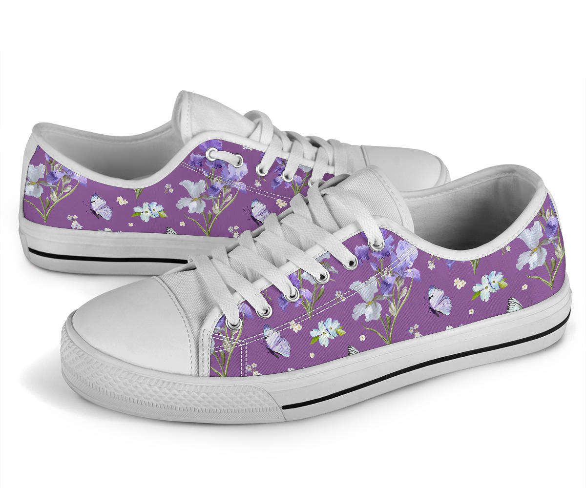 Iris Pattern Print Design IR09 White Bottom Low Top Shoes