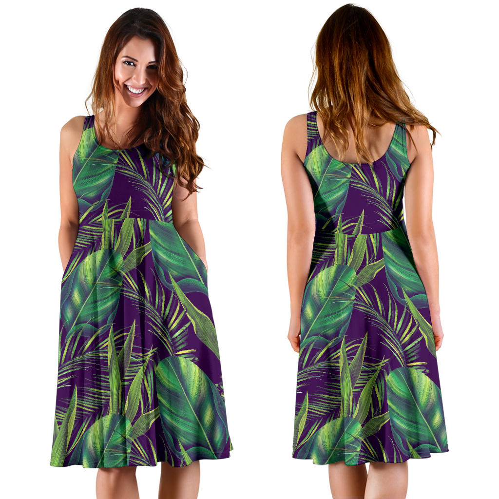 Palm Leaves Pattern Print Design PL03 Midi Dress