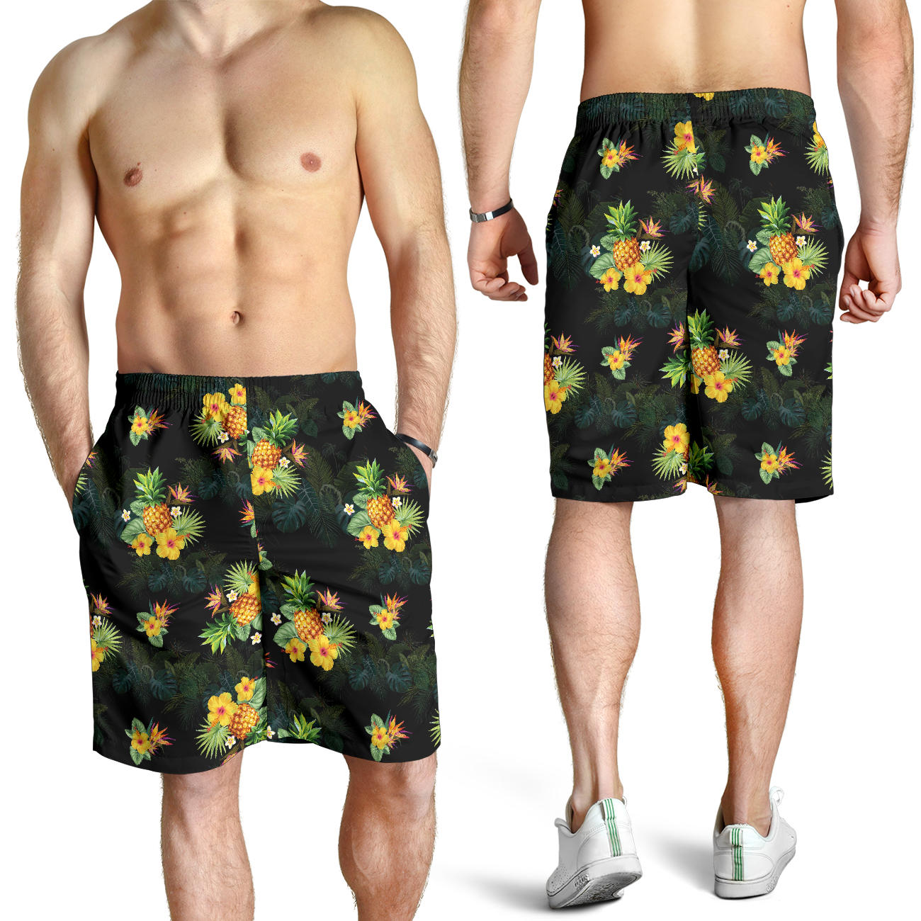Pineapple Tropical Flower Print Pattern Mens Shorts