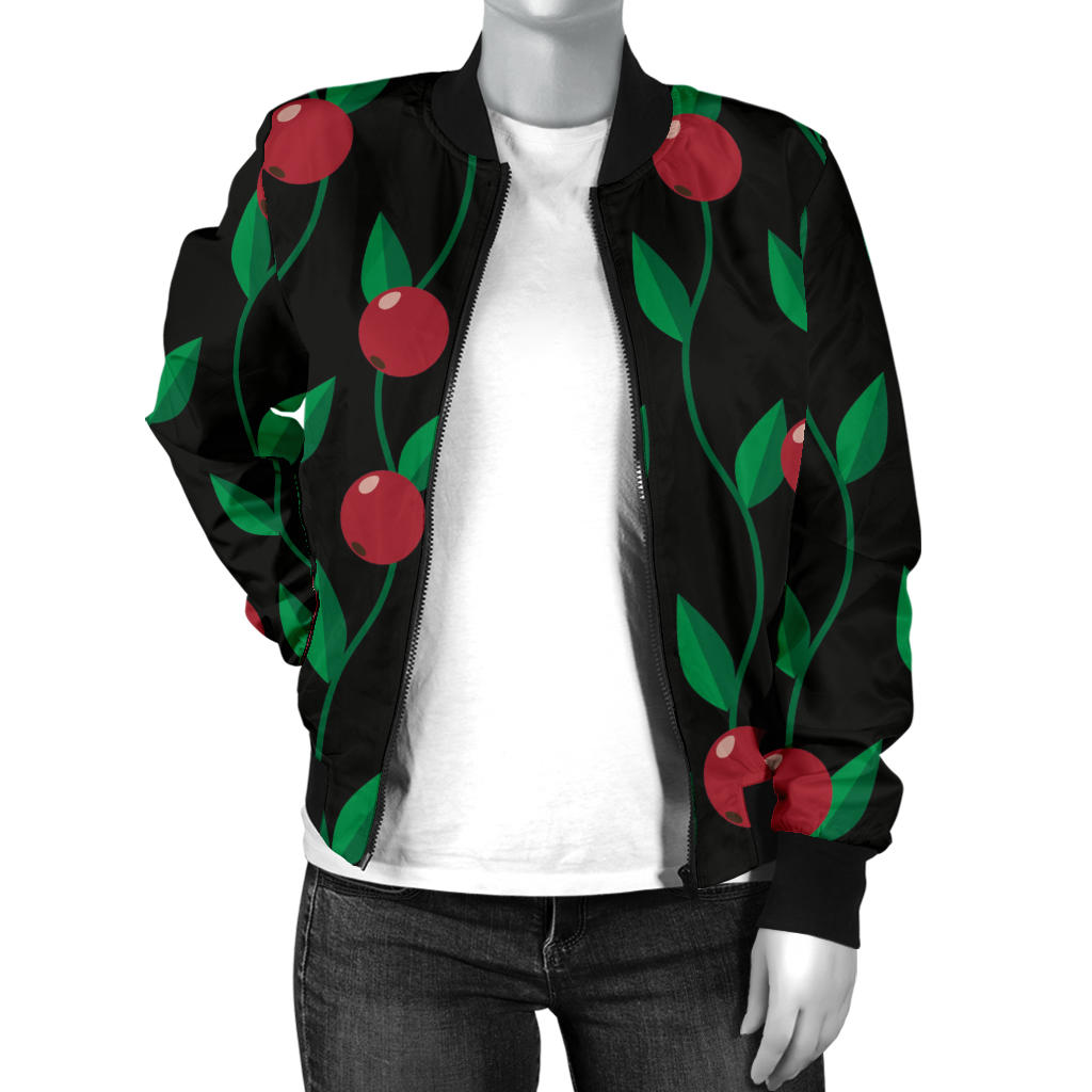 Cranberry Pattern Print Design CB01 Women Bomber Jacket