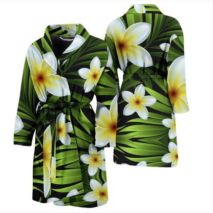 White Plumeria Pattern Print Design PM06 Men Bathrobe
