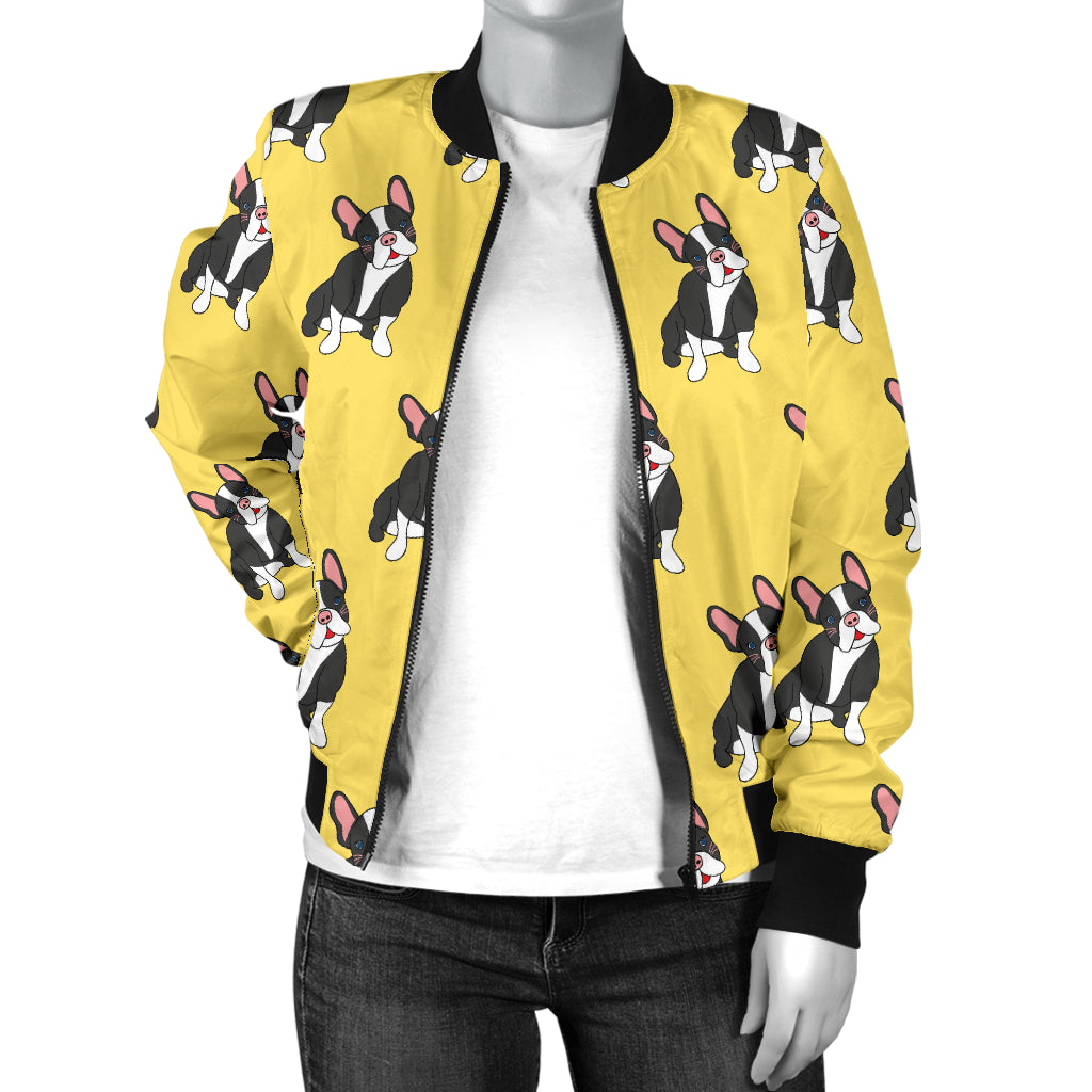 Boston Terrier Pattern Print Design 06 Women's Bomber Jacket
