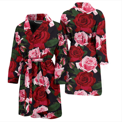 Rose Red Pink Pattern Print Design RO01 Men Bathrobe