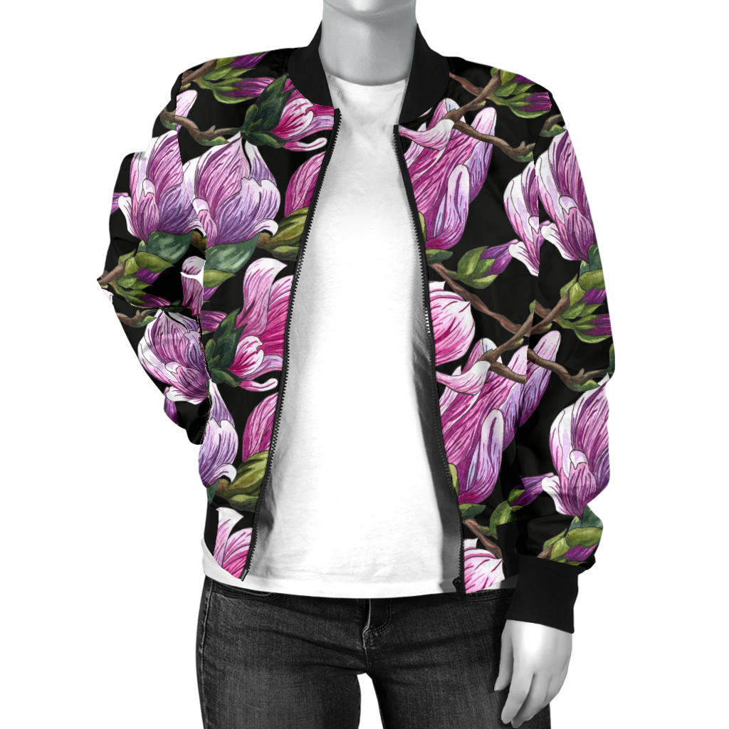 Magnolia Pattern Print Design MAG011 Women Bomber Jacket