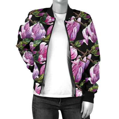 Magnolia Pattern Print Design MAG011 Women Bomber Jacket