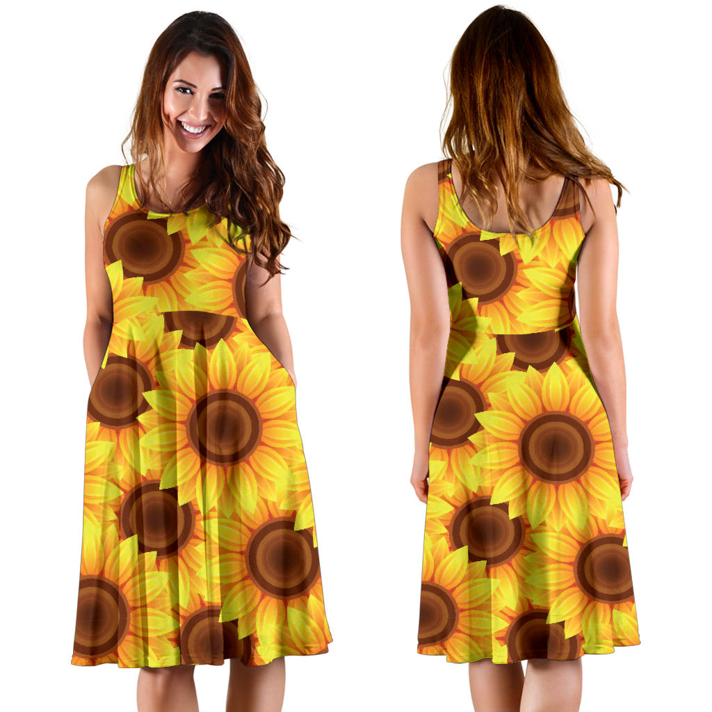 Sunflower Pattern Print Design SF07 Midi Dress