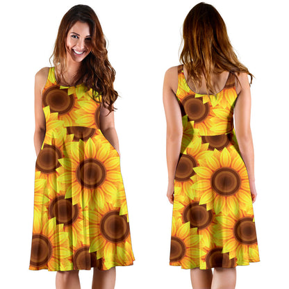 Sunflower Pattern Print Design SF07 Midi Dress