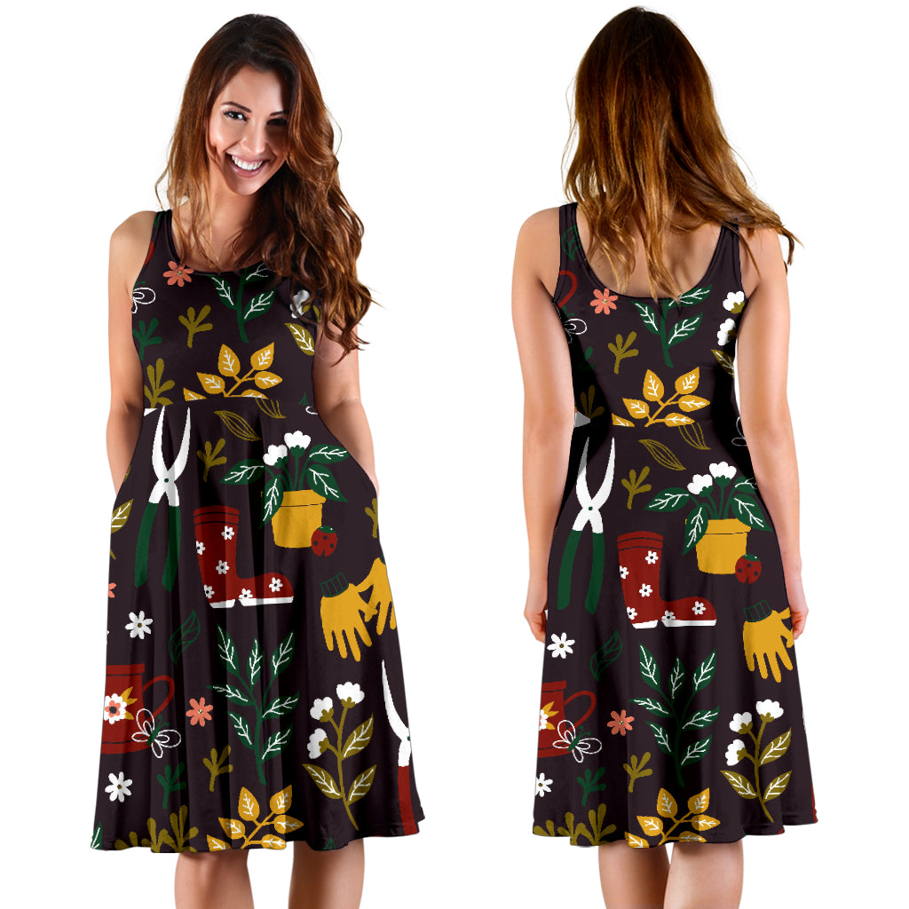 Gardening Pattern Print Design G05 Midi Dress