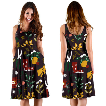 Gardening Pattern Print Design G05 Midi Dress
