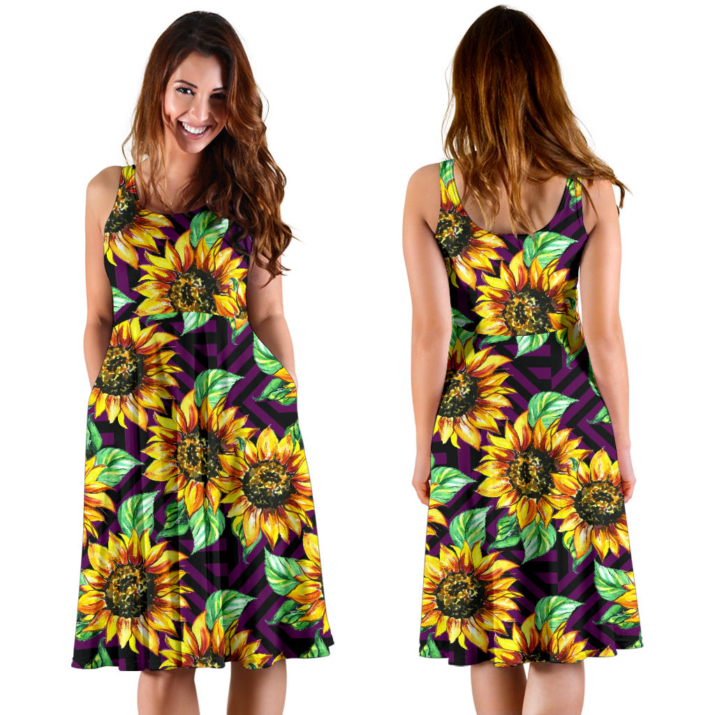 Sunflower Pattern Print Design SF012 Midi Dress