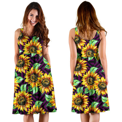 Sunflower Pattern Print Design SF012 Midi Dress