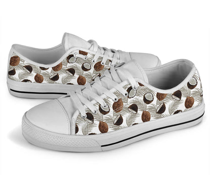 Coconut Pattern Print Design CN03 White Bottom Low Top Shoes